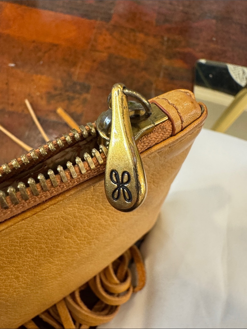 HOBO Camel Yellow Fringe Leather Wristlet - Picture 9 of 9